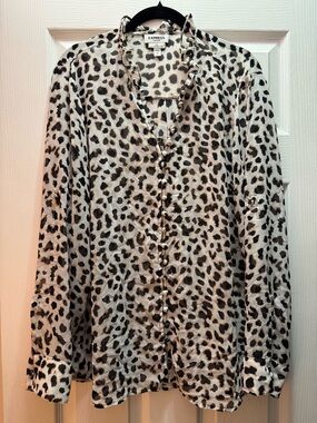 Express Women's Leopard Print Button-Down Blouse - Black & Cream